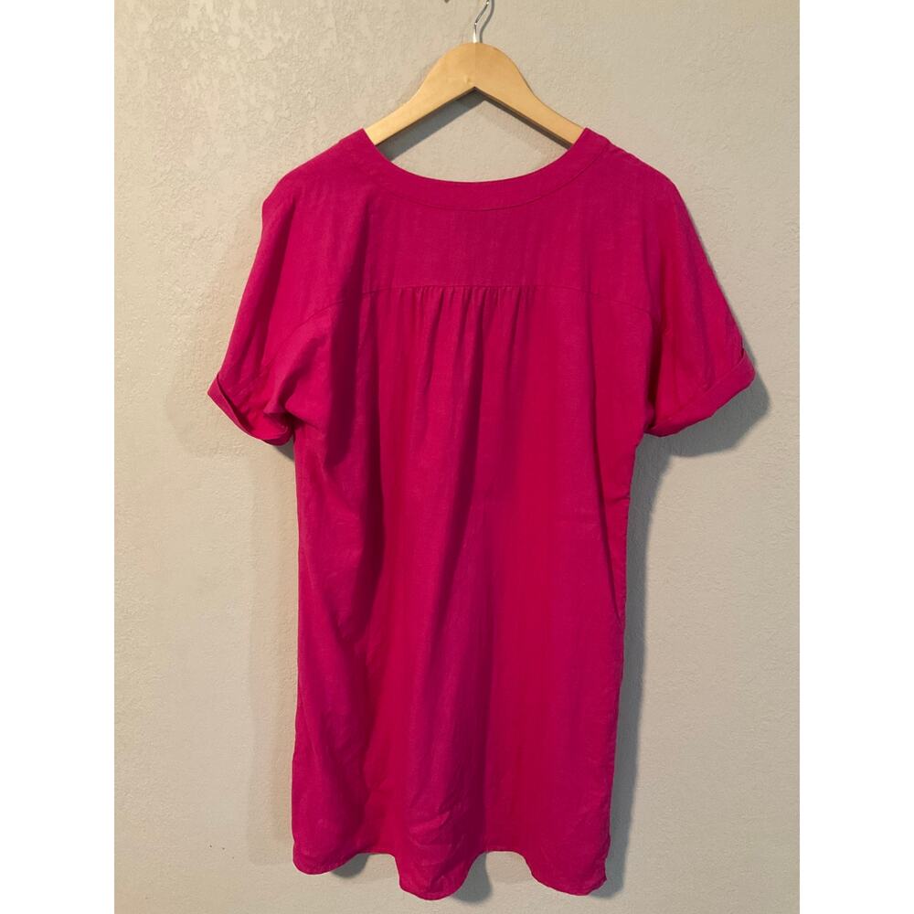 Vineyard Vines Pink Linen Blend Shift Dress V-neckline Short Sleeves - Picture 2 of 6